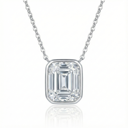 Emerald Cut Moissanite Solitaire Prong Sterling Silver Emara Necklace