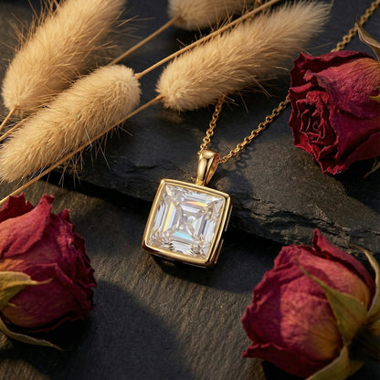 Princess Cut Moissanite Solitaire Prong Sterling Silver Regal Necklace