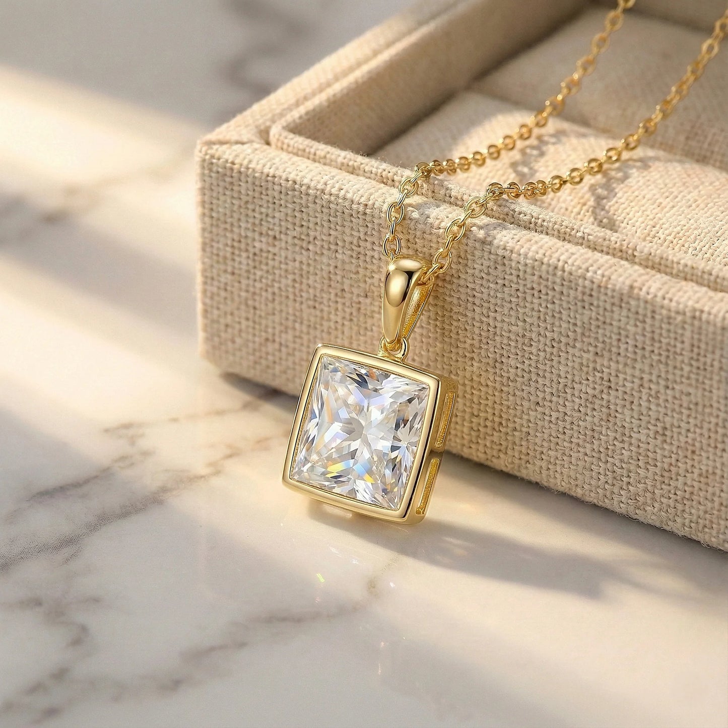 Regal 3.2 ct Princess Moissanite Solitaire Bezel 925 Silver Necklace