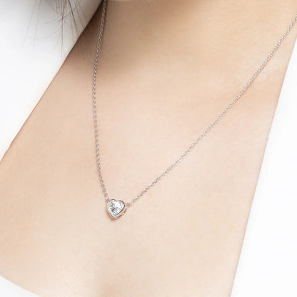Amora 2.06 Heart Moissanite Solitaire Bezel 925 Silver Necklace