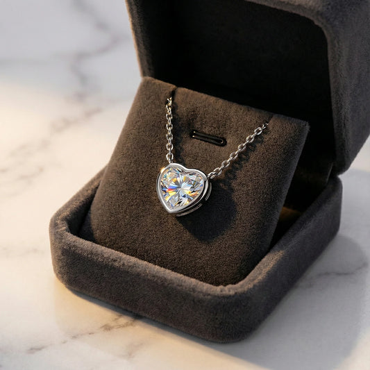 Amora 2.06 Heart Moissanite Solitaire Bezel 925 Silver Necklace