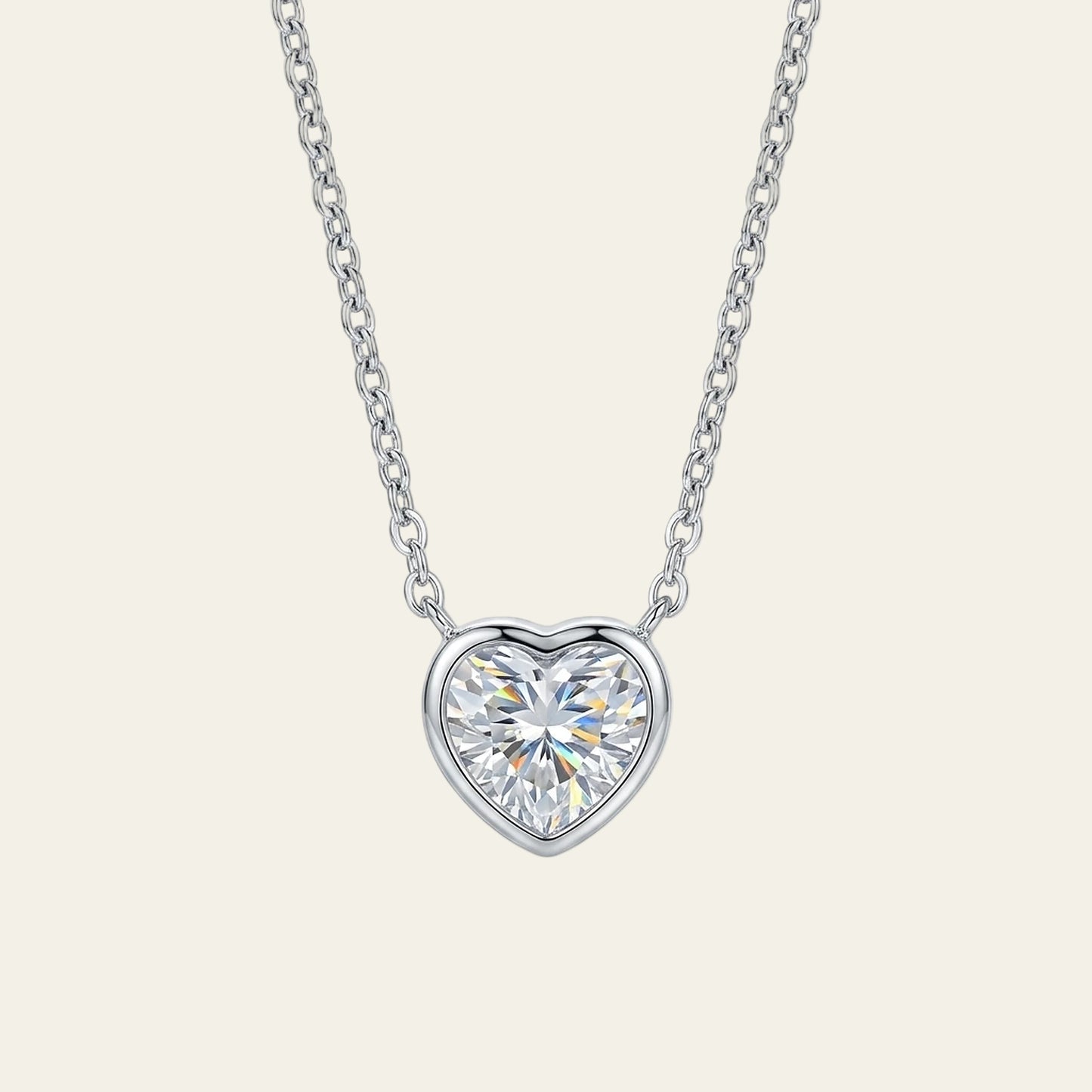 Amora 2.06 Heart Moissanite Solitaire Bezel 925 Silver Necklace