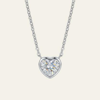 Amora 2.06 Heart Moissanite Solitaire Bezel 925 Silver Necklace