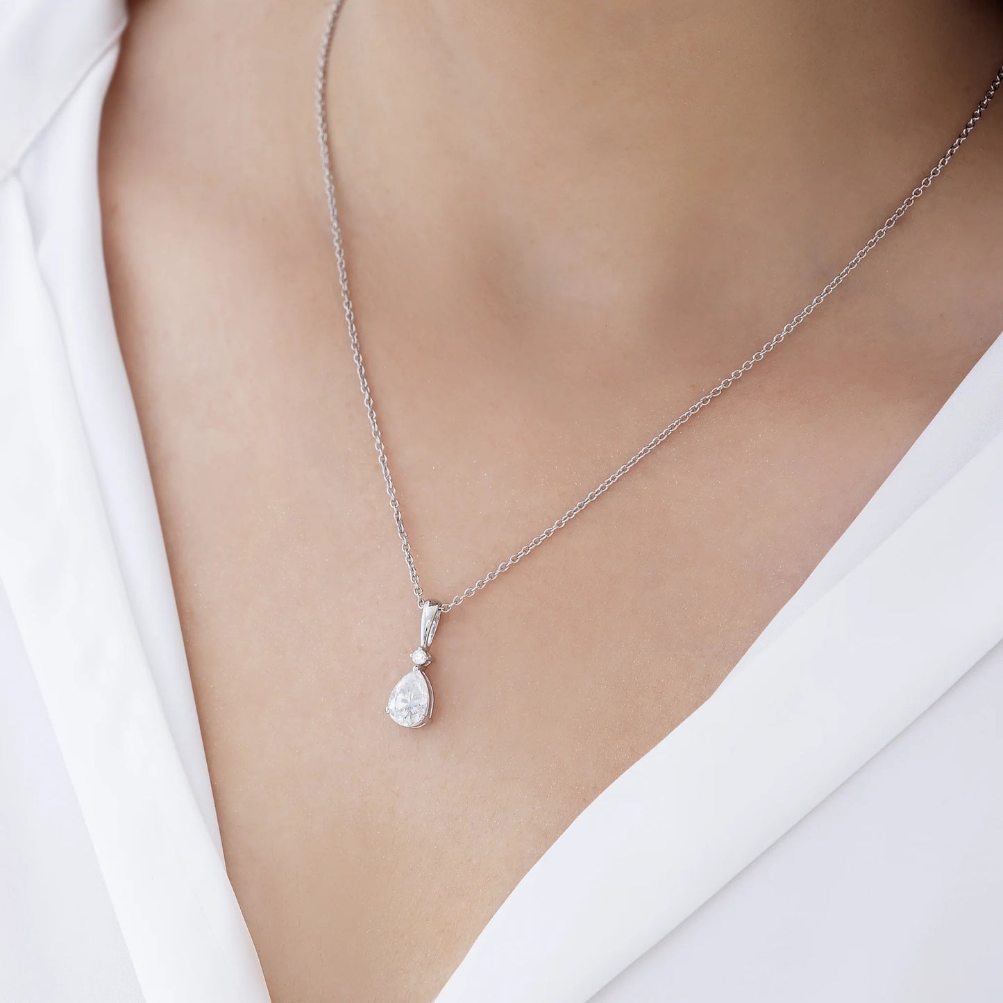 Celestia 2.38 ct Pear Moissanite Solitaire Prong 925 Silver Necklace