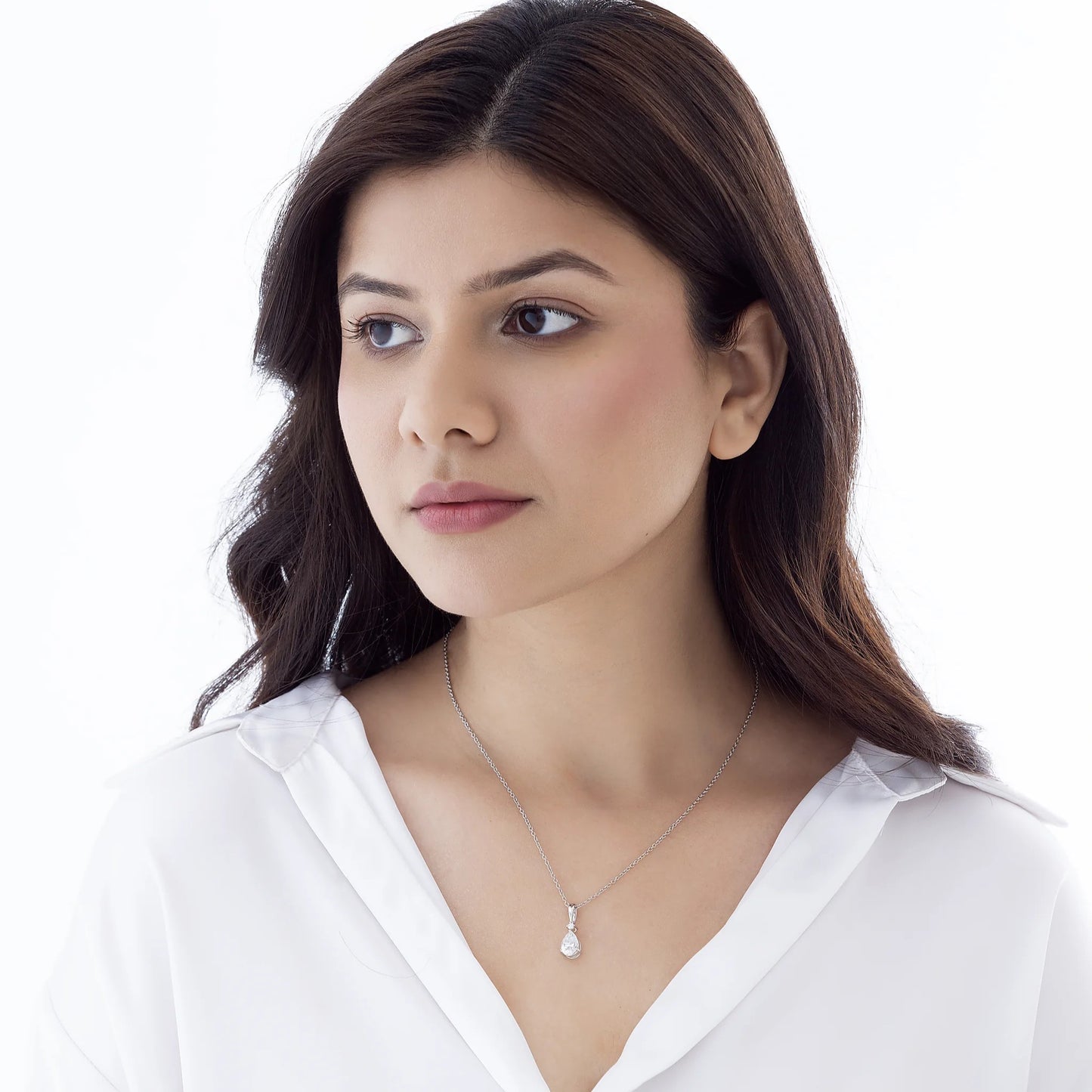 Celestia 2.38 ct Pear Moissanite Solitaire Prong 925 Silver Necklace