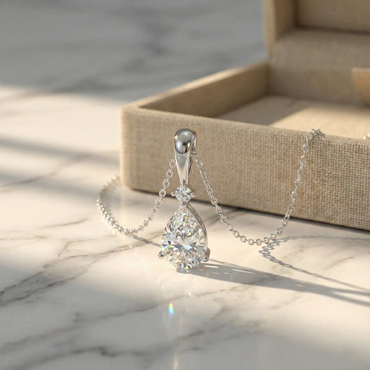 Celestia 2.38 ct Pear Moissanite Solitaire Prong 925 Silver Necklace
