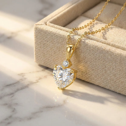 Amora 2.19 ct Heart Moissanite Solitaire Prong 925 Silver Necklace - Dainty romantic jewelry.