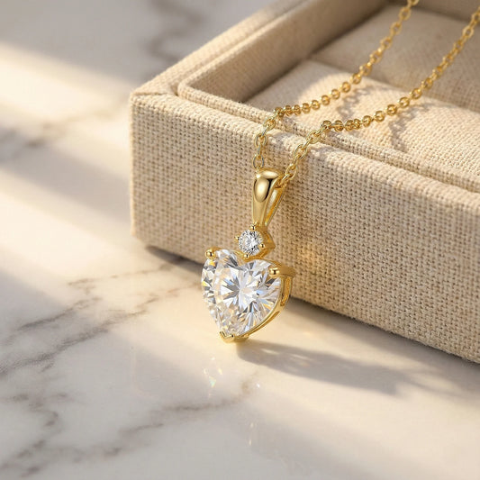 Amora 2.19 ct Heart Moissanite Solitaire Prong 925 Silver Necklace - Dainty romantic jewelry.