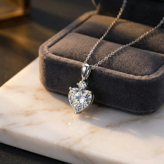 Amora 2.19 ct Heart Moissanite Solitaire Prong 925 Silver Necklace