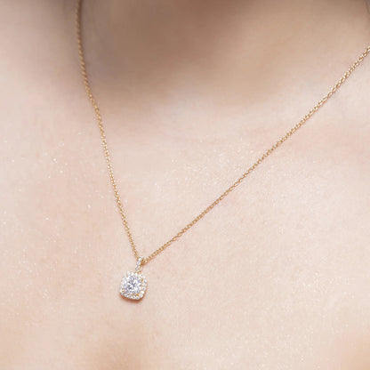 Selene 1.81 ct Cushion Moissanite Halo Prong 925 Silver Necklace