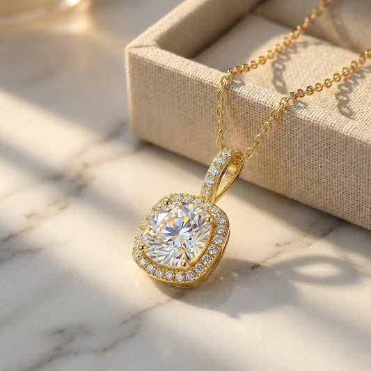 Selene 1.81 ct Cushion Moissanite Halo Prong 925 Silver Necklace - Luxury handcrafted pendant.