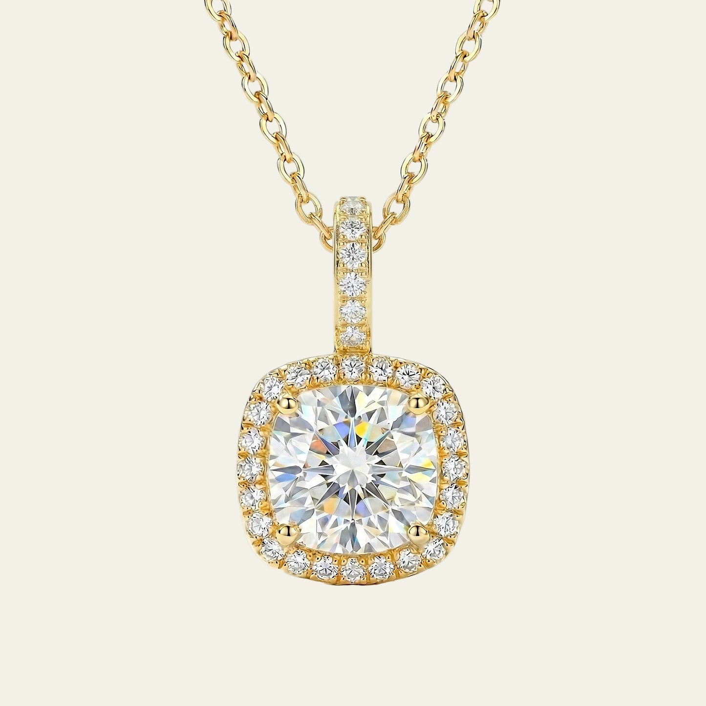 Selene 1.81 ct Cushion Moissanite Halo Prong 925 Silver Necklace