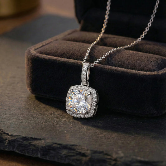 Selene 1.81 ct Cushion Moissanite Halo Prong 925 Silver Necklace