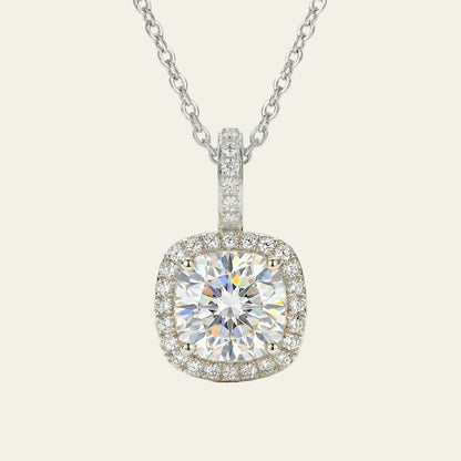 Selene 1.81 ct Cushion Moissanite Halo Prong 925 Silver Necklace