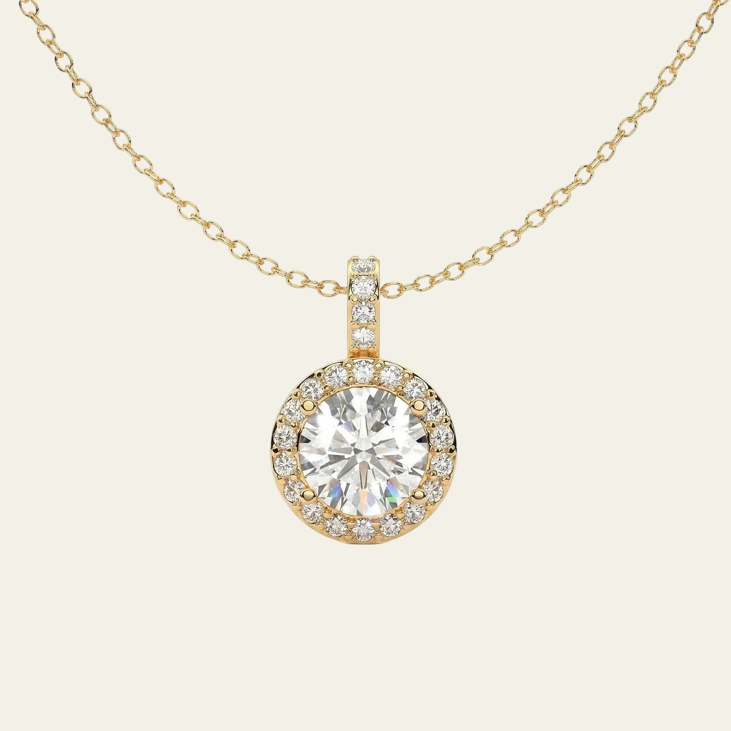 Radiant 1.97 ct Round Moissanite Halo Prong 925 Silver Necklace