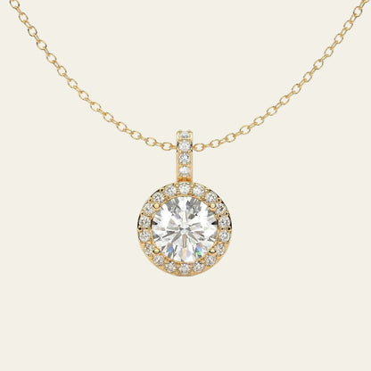 Radiant 1.97 ct Round Moissanite Halo Prong 925 Silver Necklace