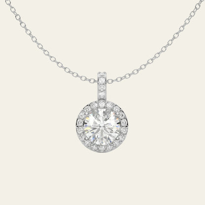 Radiant 1.97 ct Round Moissanite Halo Prong 925 Silver Necklace