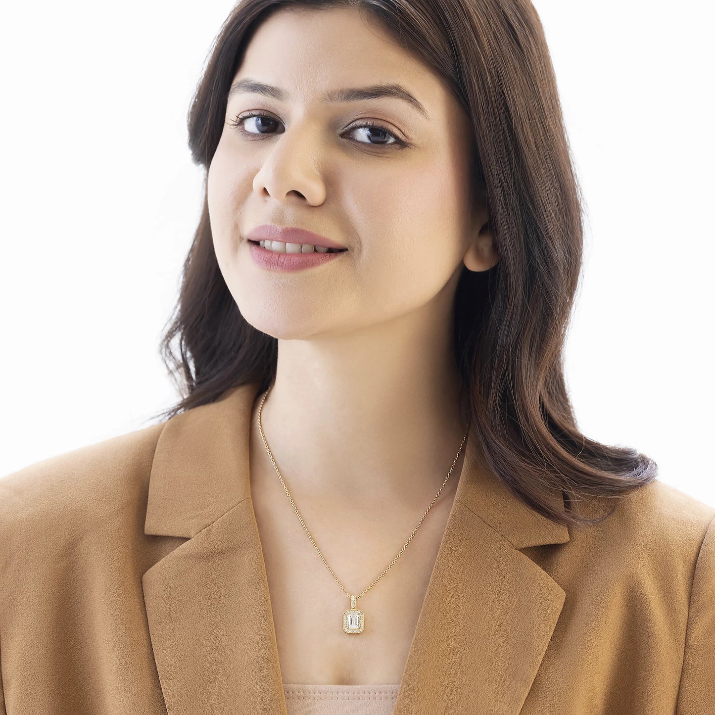 Lumière 1.90 ct Emerald Moissanite Halo Prong 925 Silver Necklace