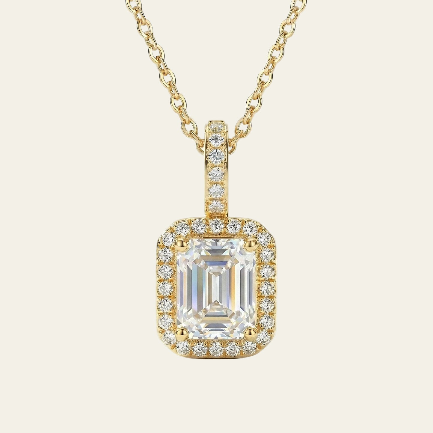 Lumière 1.90 ct Emerald Moissanite Halo Prong 925 Silver Necklace