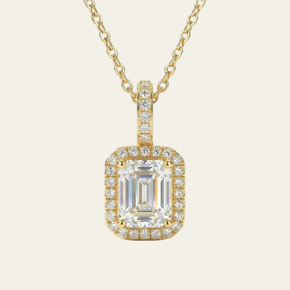 Lumière 1.90 ct Emerald Moissanite Halo Prong 925 Silver Necklace