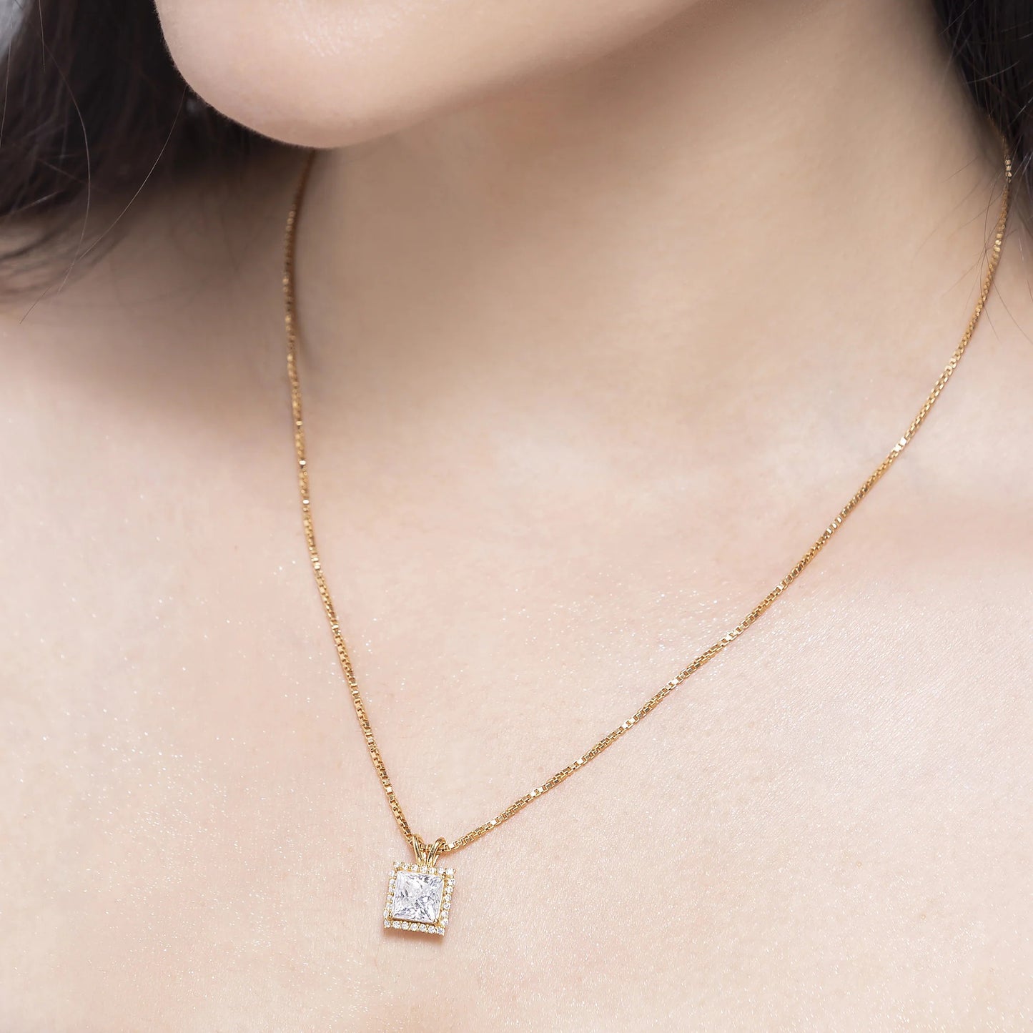 Orion 2.52 ct Princess Moissanite Halo Prong 925 Silver Necklace