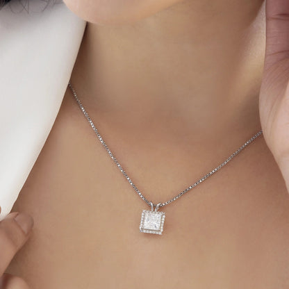 Orion 2.52 ct Princess Moissanite Halo Prong 925 Silver Necklace