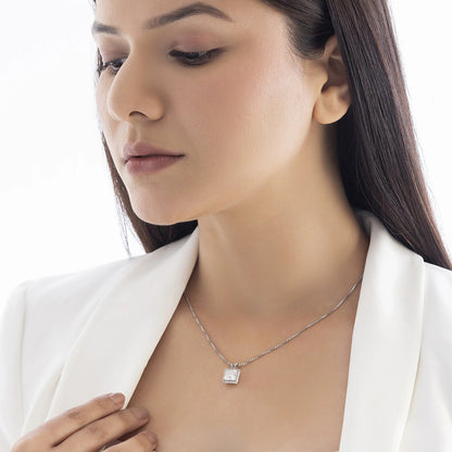 Orion 2.52 ct Princess Moissanite Halo Prong 925 Silver Necklace