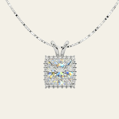 Orion 2.52 ct Princess Moissanite Halo Prong 925 Silver Necklace