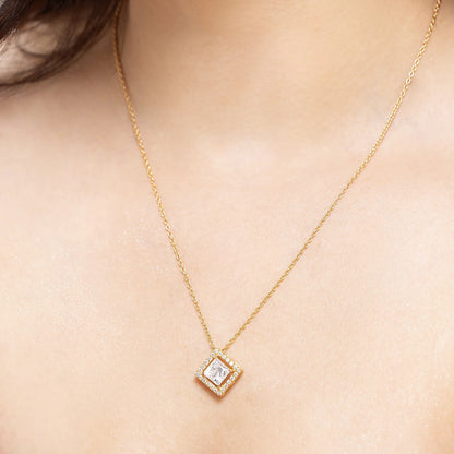 Vega 2.09 ct Princess Moissanite Floating Halo 925 Silver Necklace