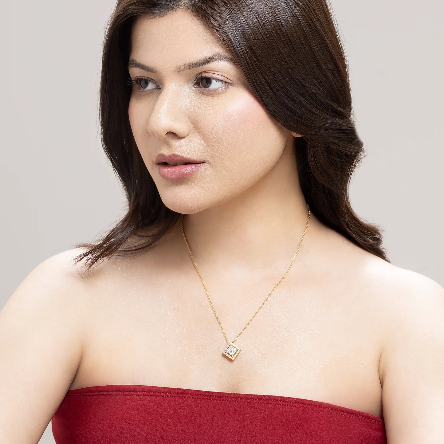 Vega 2.09 ct Princess Moissanite Floating Halo 925 Silver Necklace