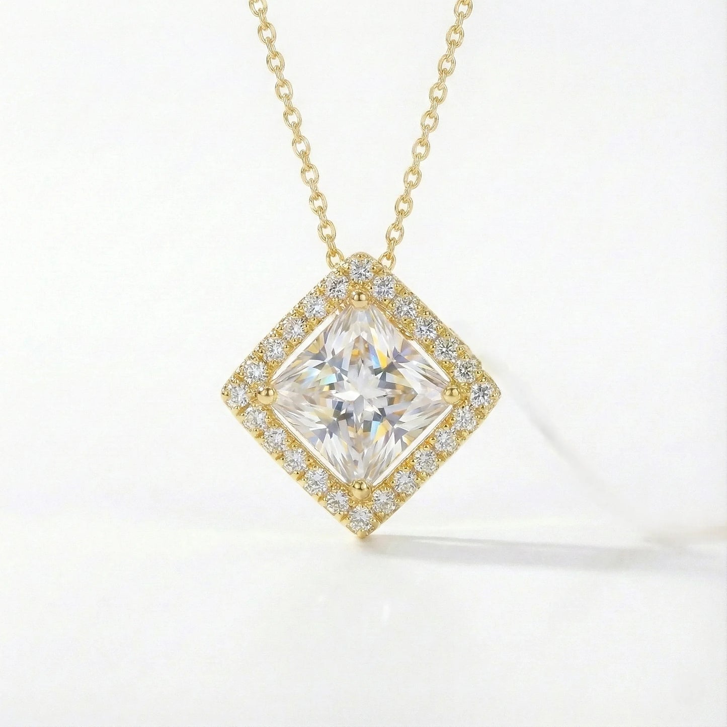 Vega 2.09 ct Princess Moissanite Floating Halo 925 Silver Necklace