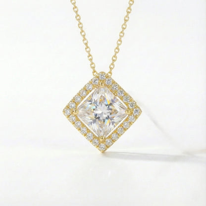 Vega 2.09 ct Princess Moissanite Floating Halo 925 Silver Necklace