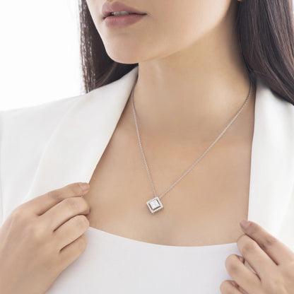 Vega 2.09 ct Princess Moissanite Floating Halo 925 Silver Necklace