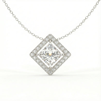 Vega 2.09 ct Princess Moissanite Floating Halo 925 Silver Necklace