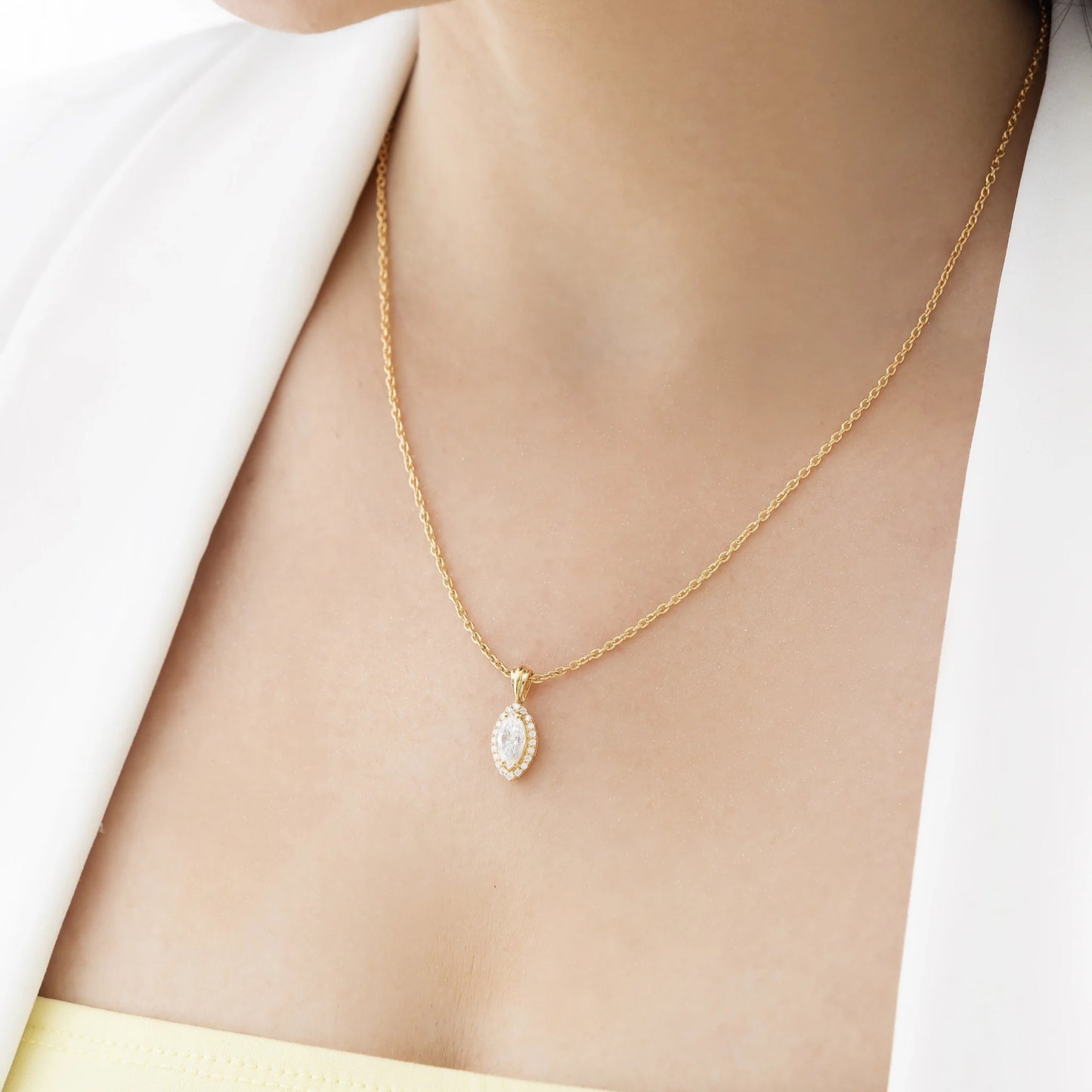 Celestia 1.11 ct Marquise Moissanite Halo Prong 925 Silver Necklace