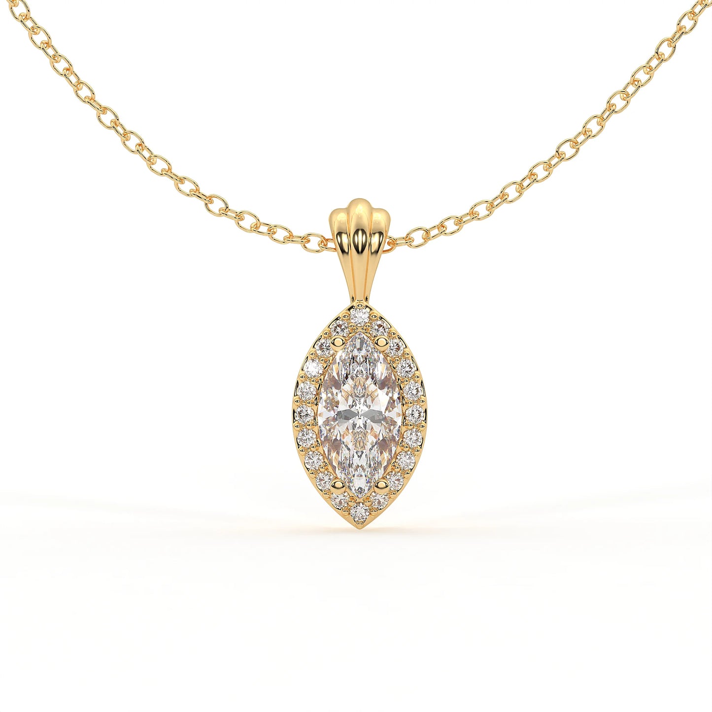 Celestia 1.11 ct Marquise Moissanite Halo Prong 925 Silver Necklace