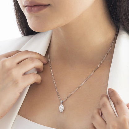 Celestia 1.11 ct Marquise Moissanite Halo Prong 925 Silver Necklace