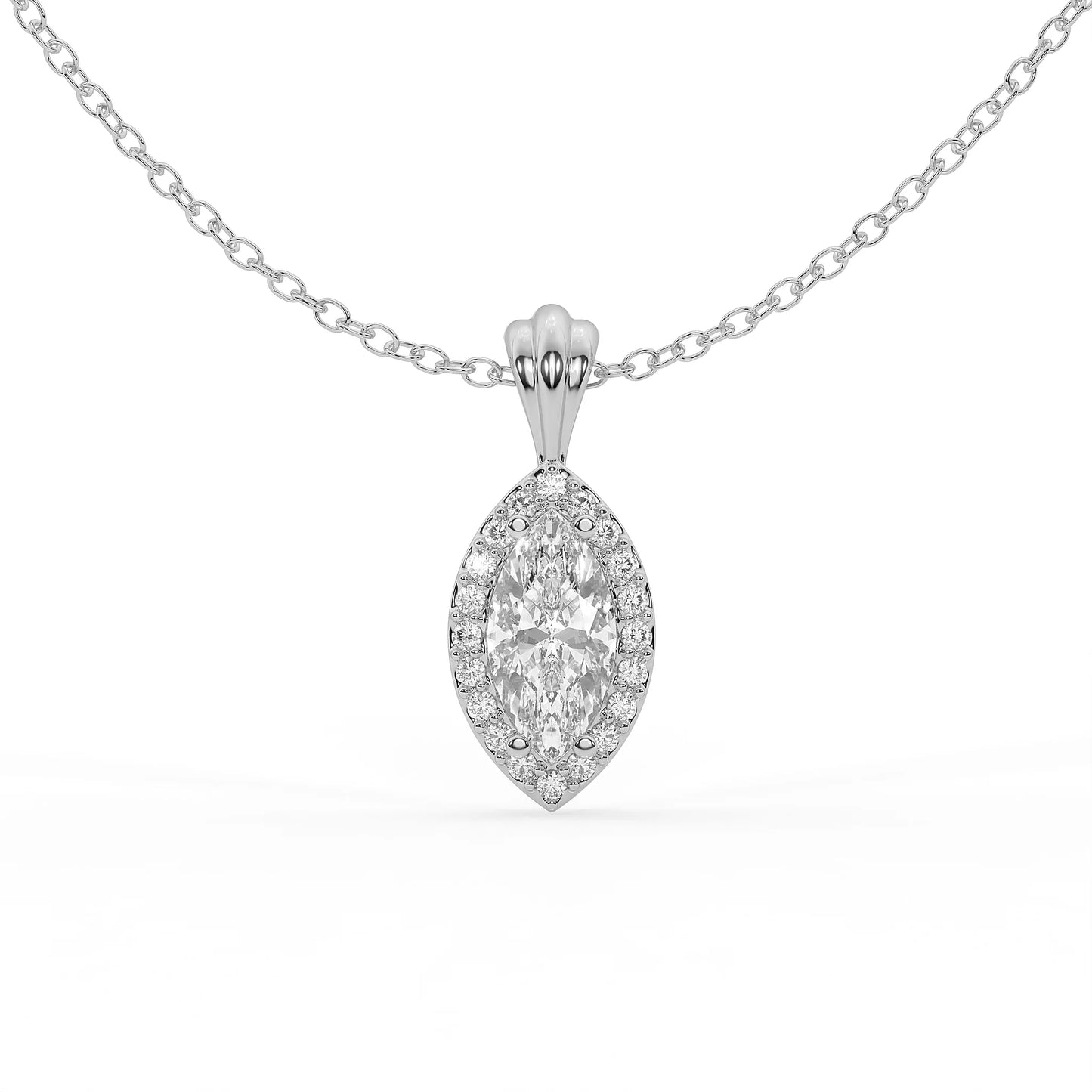 Celestia 1.11 ct Marquise Moissanite Halo Prong 925 Silver Necklace