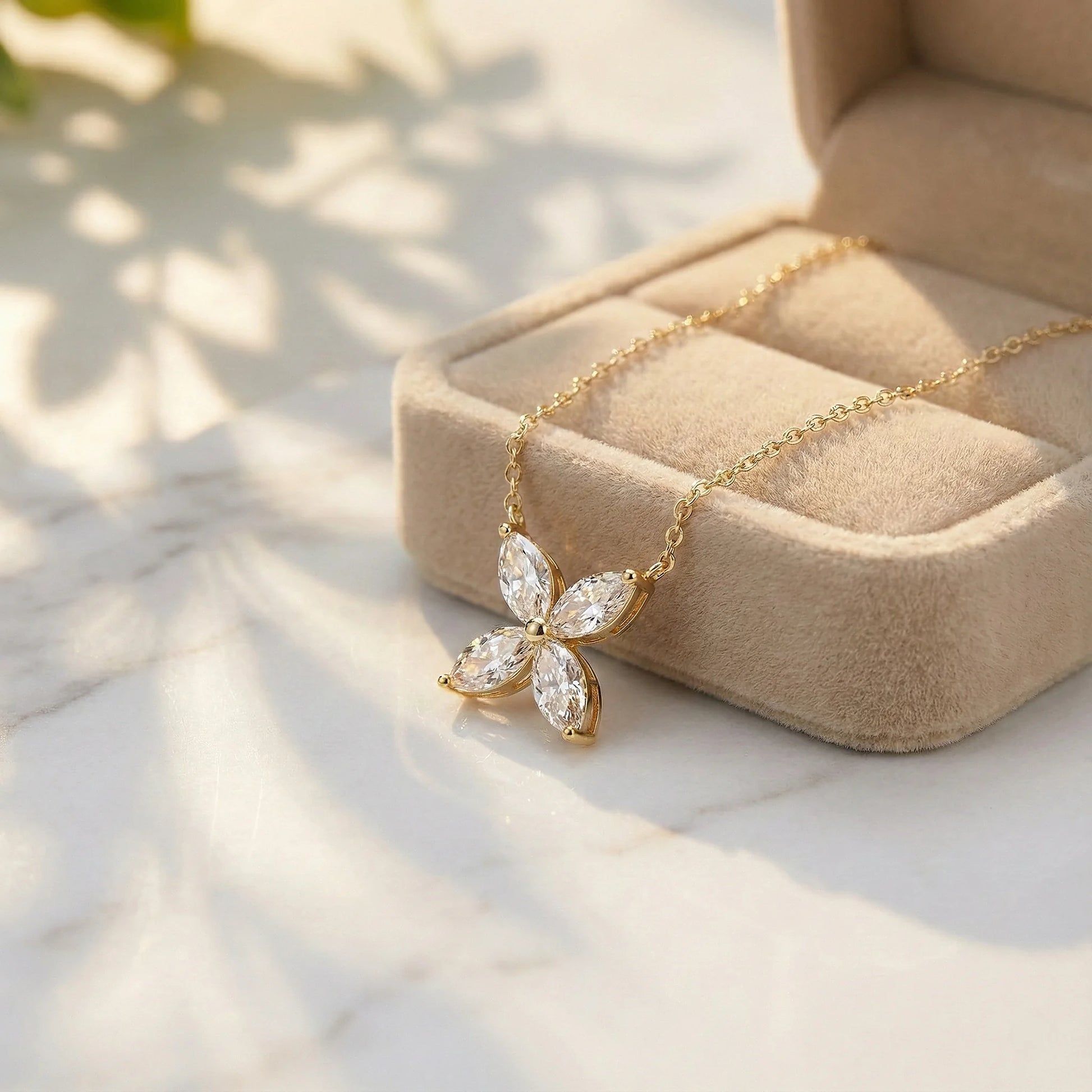 Bloom 0.54 ct Marquise Moissanite Solitaire Prong 925 Silver Necklace - Floral inspired.