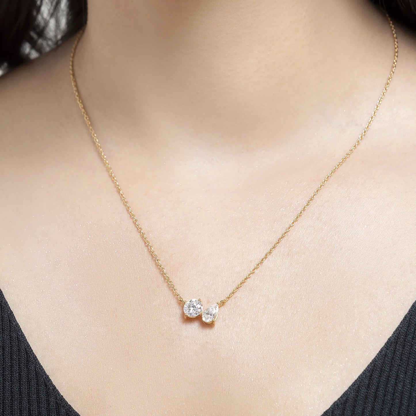 Aurora 2.21 ct Round & Pear Duo Moissanite Drop 925 Silver Necklace