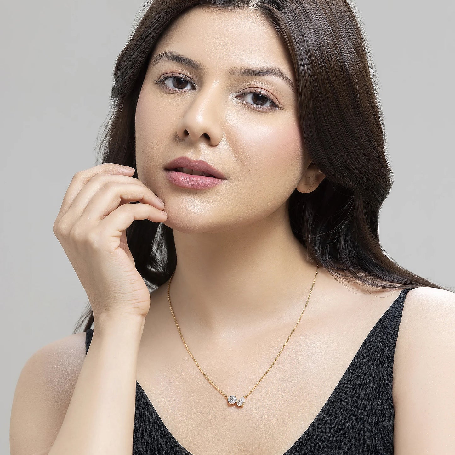 Aurora 2.21 ct Round & Pear Duo Moissanite Drop 925 Silver Necklace