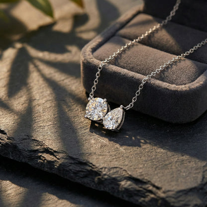 Aurora 2.21 ct Round & Pear Duo Moissanite Drop 925 Silver Necklace