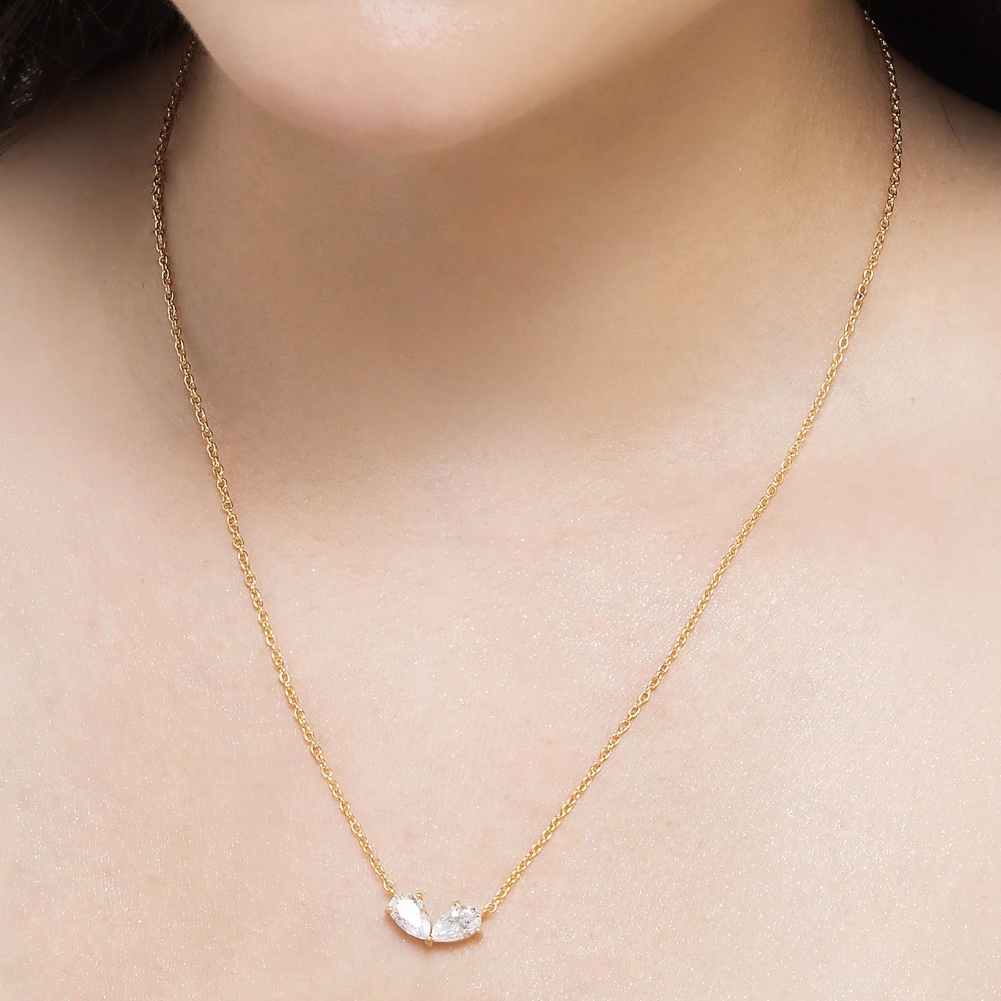 Amour 0.96 ct Pear Moissanite Twin Solitaire 925 Silver Necklace