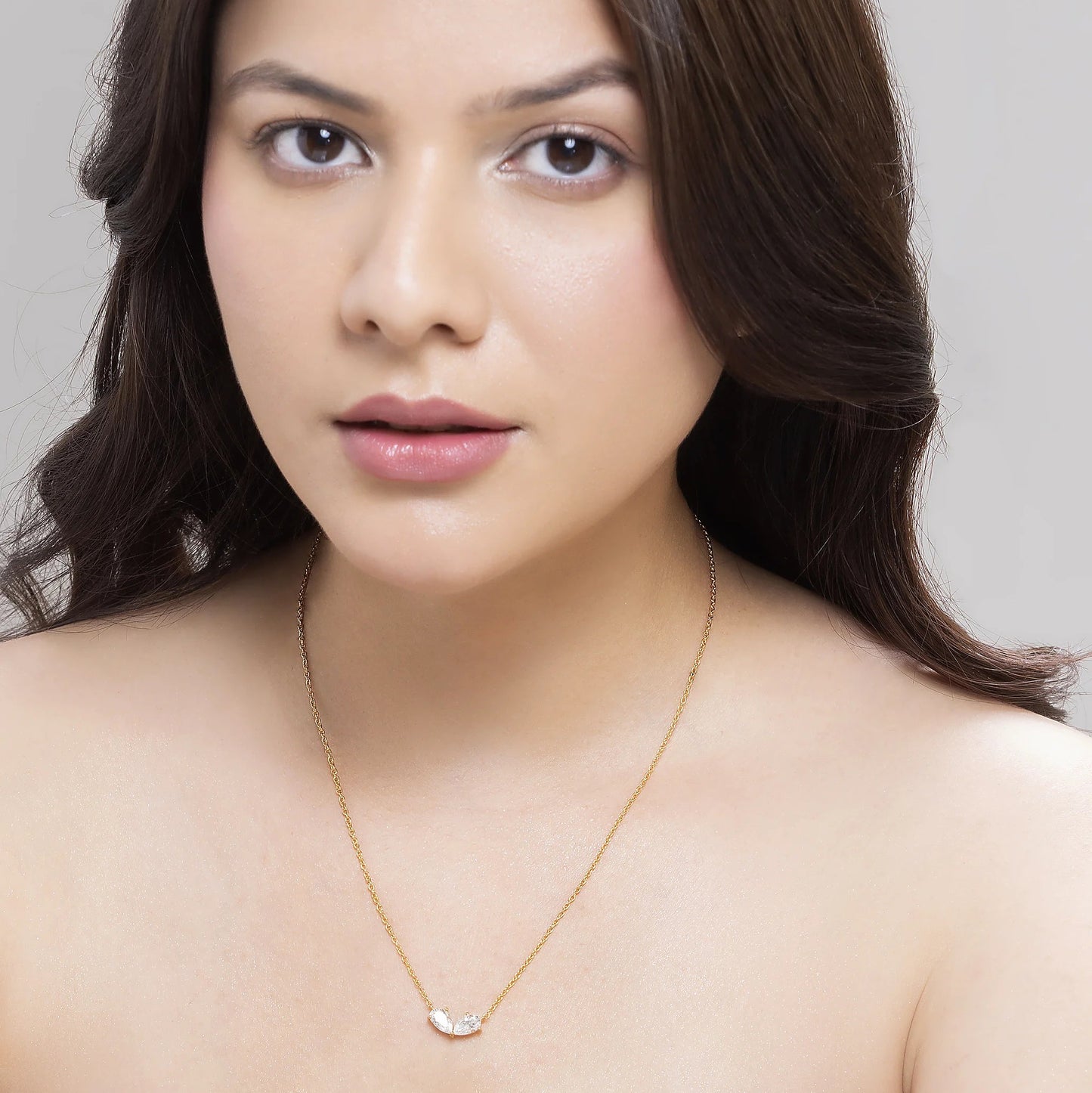 Amour 0.96 ct Pear Moissanite Twin Solitaire 925 Silver Necklace