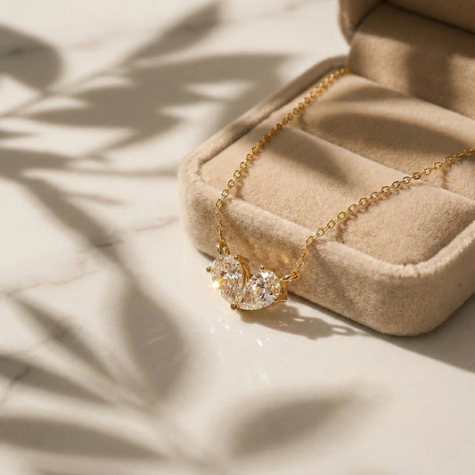 Amour 0.96 ct Pear Moissanite Twin Solitaire 925 Silver Necklace - Minimalist luxury.