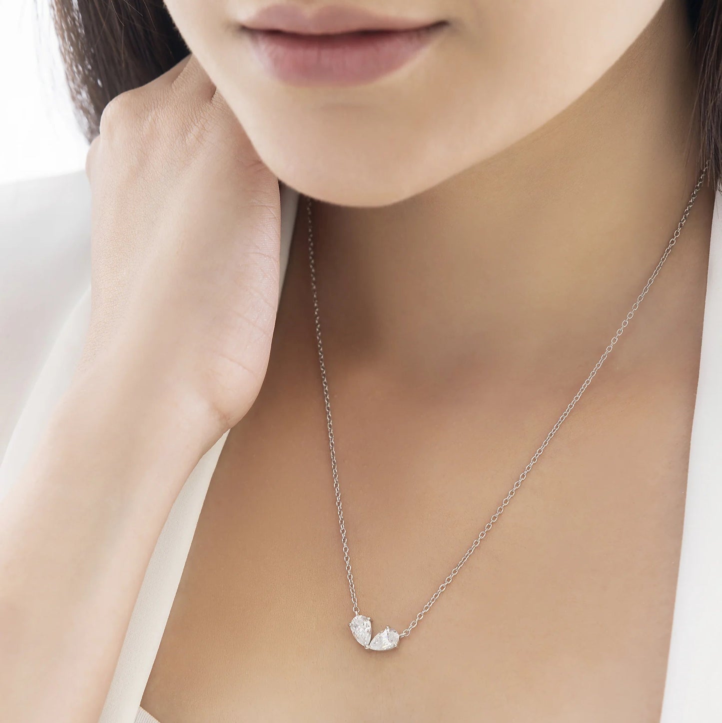 Amour 0.96 ct Pear Moissanite Twin Solitaire 925 Silver Necklace