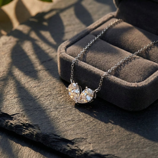 Amour 0.96 ct Pear Moissanite Twin Solitaire 925 Silver Necklace