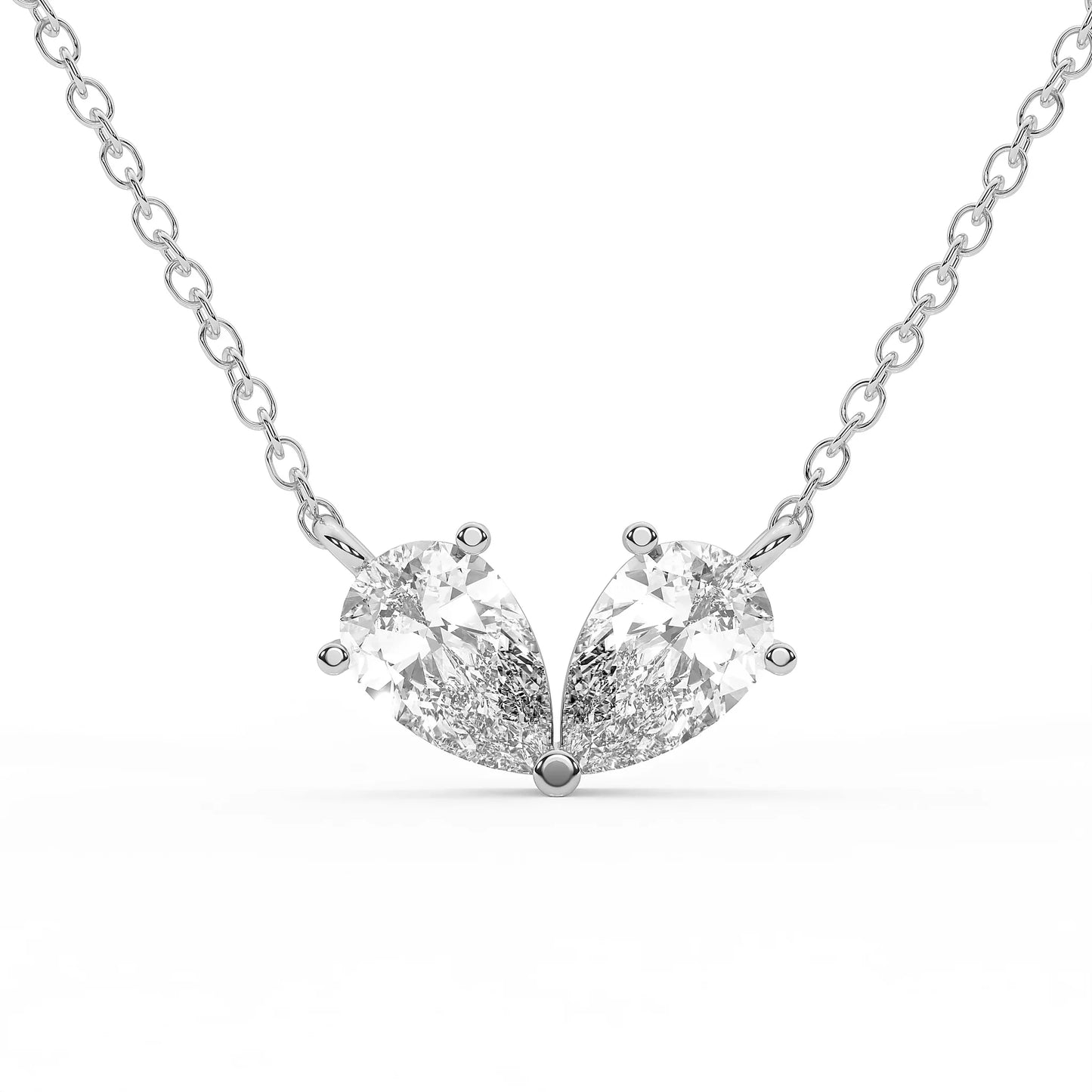 Amour 0.96 ct Pear Moissanite Twin Solitaire 925 Silver Necklace