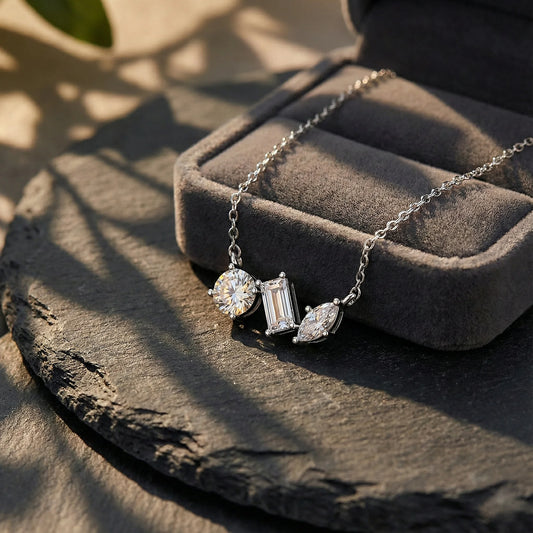 Lyra 2.79 ct Trio Cut Moissanite Solitaire 925 Silver Necklace