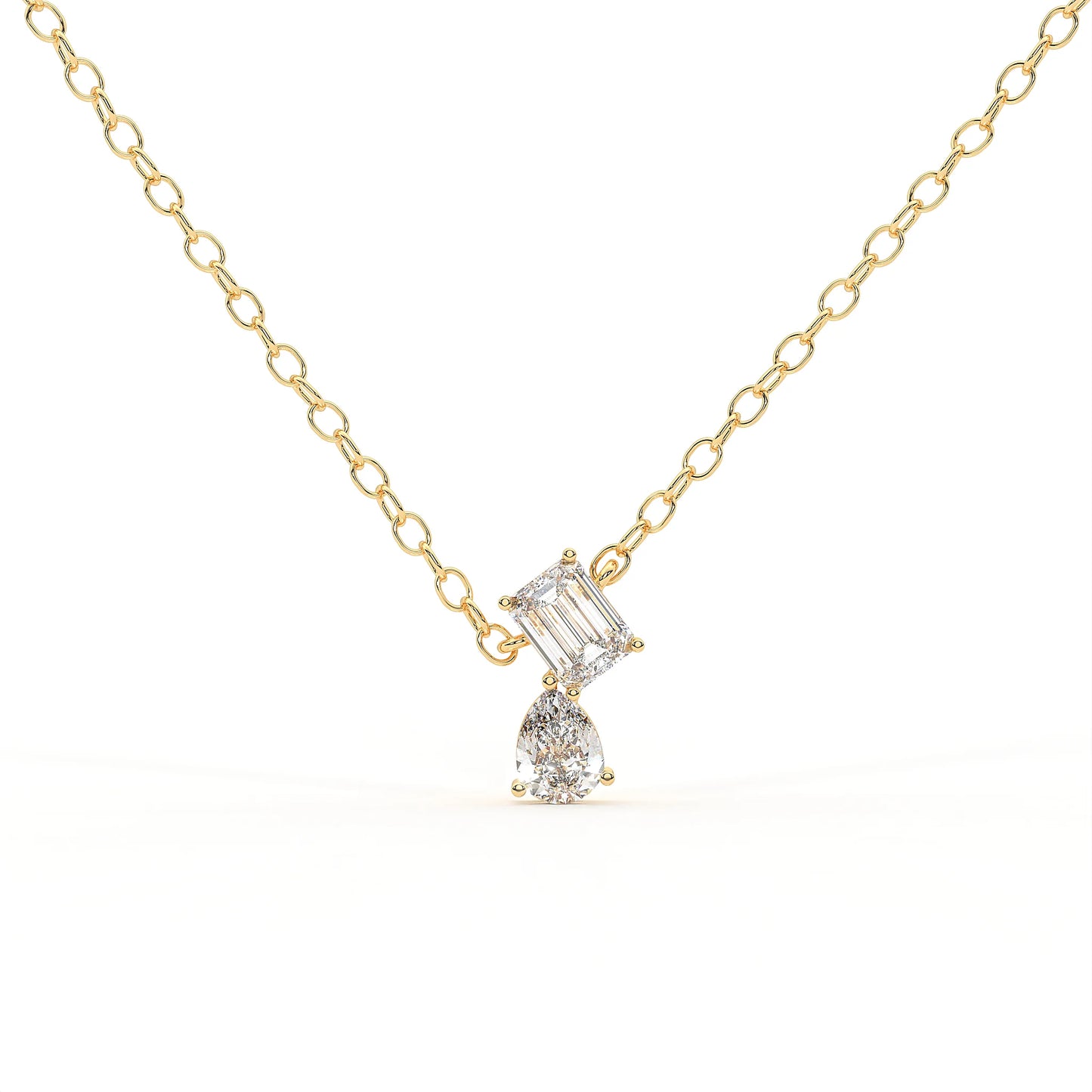 Celeste 3.27 ct Emerald & Pear Duo Moissanite Drop 925 Silver Necklace